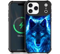 CARLOCA for iPhone 17 Pro Max Compatible with Magsafe Case Design for Girl Boy Shockproof Magnetic Charge Hard PC Back Case Esthetics Pattern Dark Blue Flame Wolf Face