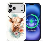 CARLOCA for iPhone 17 Pro Max Compatible with Magsafe Full Body Protective Glossy Case for Girl Boy Shockproof Magnetic Charge Esthetics Pattern Cute Highland Cow Pastel Watercolor Flowers