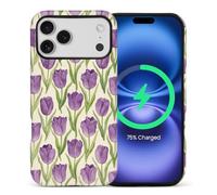 CARLOCA for iPhone 17 Pro Max Compatible with Magsafe Full Body Protective Glossy Case for Girl Boy Shockproof Magnetic Charge Esthetics Pattern Retro Cream Purple Tulip Green Leaves