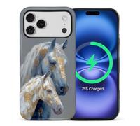 CARLOCA for iPhone 17 Pro Max Compatible with Magsafe Full Body Protective Glossy Case for Girl Boy Shockproof Magnetic Charge Esthetics Pattern Fantasy Golden Foil Blue White Horse