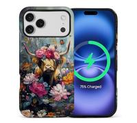 CARLOCA for iPhone 17 Pro Max Compatible with Magsafe Full Body Protective Glossy Case for Girl Boy Shockproof Magnetic Charge Esthetics Pattern Rococo Art Colorful Highland Cow Flowers Butterfly