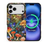 CARLOCA for iPhone bnmcv Compatible with Magsafe Full Body Protective Glossy Case, for Girl Boy Shockproof Magnetic Charge Esthetics Pattern Stained Glass Mushrooms Butterfly Dragonfly