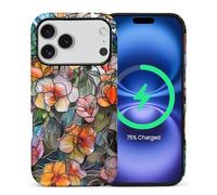 CARLOCA for iPhone bnmcv Compatible with Magsafe Full Body Protective Glossy Case, for Girl Boy Shockproof Magnetic Charge Esthetics Pattern 3D Mosaic Vintage Colorful Flowers