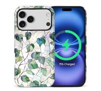 CARLOCA for iPhone bnmcv Compatible with Magsafe Full Body Protective Glossy Case, for Girl Boy Shockproof Magnetic Charge Esthetics Pattern Art Deco Stained Glass Spring Foliage