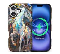 CARLOCA for iPhone cvbnm Compatible with Magsafe Full Body Protective Glossy Case, for Girl Boy Shockproof Magnetic Charge Esthetics Pattern Colorful Stained Glass White Unicorn