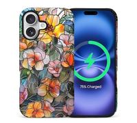 CARLOCA for iPhone cvbnm Compatible with Magsafe Full Body Protective Glossy Case, for Girl Boy Shockproof Magnetic Charge Esthetics Pattern 3D Mosaic Vintage Colorful Flowers