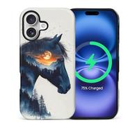CARLOCA for iPhone cvbnm Compatible with Magsafe Full Body Protective Glossy Case, for Girl Boy Shockproof Magnetic Charge Esthetics Pattern Ink Black Horse Sunset Mountain Forest