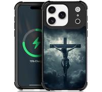 CARLOCA for iPhone ertqw Compatible with Magsafe Case Design for Girl Boy Shockproof Magnetic Charge Hard PC Back Case Esthetics Pattern Dark Sky Clouds Large Cross Jesus