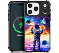 CARLOCA for iPhone ertqw Compatible with Magsafe Case Design for Girl Boy Shockproof Magnetic Charge Hard PC Back Case Esthetics Pattern Blue Astronaut'S Planet World