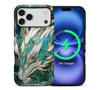 CARLOCA for iPhone nmcvb Compatible with Magsafe Full Body Protective Glossy Case, for Girl Boy Shockproof Magnetic Charge Esthetics Pattern Teal White Dragon Stained Glass