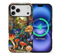 CARLOCA for iPhone nmcvb Compatible with Magsafe Full Body Protective Glossy Case, for Girl Boy Shockproof Magnetic Charge Esthetics Pattern Stained Glass Mushrooms Butterfly Dragonfly