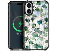 CARLOCA for iPhone Qwert Compatible with Magsafe Case Design for Girl Boy Shockproof Magnetic Charge Hard PC Back Case Esthetics Pattern Spring Foliage Art Deco Stained Glass