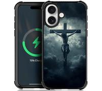 CARLOCA for iPhone Qwert Compatible with Magsafe Case Design for Girl Boy Shockproof Magnetic Charge Hard PC Back Case Esthetics Pattern Dark Sky Clouds Large Cross Jesus