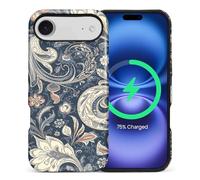 CARLOCA for iPhone vbnmc Compatible with Magsafe Full Body Protective Glossy Case, for Girl Boy Shockproof Magnetic Charge Esthetics Pattern Creamy Blue White Paisley Floral