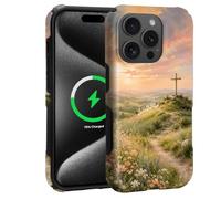 CARLOCA Magnetic Case for iPhone 15 Pro Max,Christian Cross Faith Sunset Design Upgrade Hybrid Dual Protection Soft TPU + Hard PC,Anti-Scratch Cover Men Women Stylish Protective Phone Case
