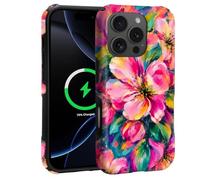 CARLOCA Magnetic Case for iPhone 16 Pro Max,Vibrant Pink Petals Fresh Green Foliage Design Upgrade Hybrid Dual Protection Soft TPU + Hard PC,Anti-Scratch Cover Men Women Stylish Protective Phone Case