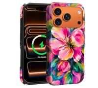 CARLOCA Magnetic Case for iPhone 17 Pro Max,Vibrant Pink Petals Fresh Green Foliage Design Upgrade Hybrid Dual Protection Soft TPU + Hard PC,Anti-Scratch Cover Men Women Stylish Protective Phone Case