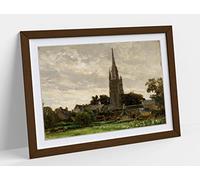 Carlos De Haes, The Tower Of The Church - Framed Wall Art Print Picture - A1 - Walnut Frame