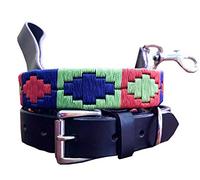 Carlos Diaz Genuine Leather Waxed Embroidered Polo Dog Collar + Free Matching Lead M