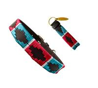 Carlos Diaz Genuine Leather Waxed Embroidered Polo Dog Collar L