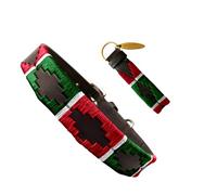 Carlos Diaz Genuine Leather Waxed Embroidered Polo Dog Collar M