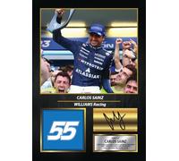 Carlos Sainz Signed Poster Print - Williams Racing Formula One Wall Art - Printed Autograph F1 Motorsport Memorabilia - Racing Fan Gift & Bedroom Decor, A3 Poster + Gold Frame