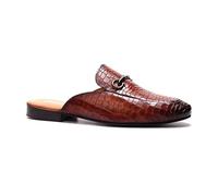 Carlos Santana Apollo Bit Slides for Men | Easy Slip-in Construction | Breathable Leather Lining | Padded Leather Footbed | Durable Rubber Outsole, Tan Croco Leather, 9.5