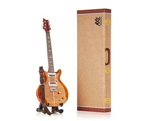 Carlos Santana Miniature Guitar | Handmade Wooden Mini Replica by Axe Legends | Includes Personalised Mini Leather Guitar Strap and A-Frame Display Stand | 25 cms Tall | Shipped in Gift Box