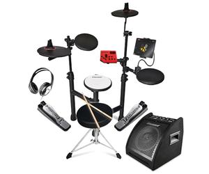 Carlsbro Club100BP1 Compact Electronic Drum Kit with 10" Monitor, Phone/Tablet Mount, 50 Melodics Lessons, Electric Drum Set for Beginner, Customizable Sounds