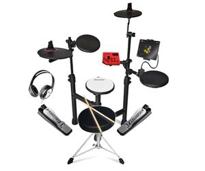 Carlsbro Club100BP1 Compact Electronic Drum Kit with Tablet/Phone Mount, 5-Piece Beginner Electric Drum Set, 10 Preset Kits, Metronome, Includes Sticks, Stool, Headphones & Melodics Lessons