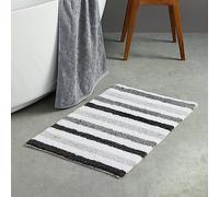 Carlson Collection - Nautical Bath Mat (50 x 80cm) - 100% Cotton - Grey & White Stripe - Absorbent - Bathroom Accessory