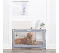 Carlson Extra Wide Gray Mesh Expandable Pet Gate with Small Pet Door, Mesh, Includes Rubber Bumpers, Doors and Hallways