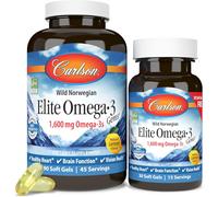 Carlson Labs Elite Omega-3 Gems 1600mg Natural Lemon Softgels + 30 90 Softgels
