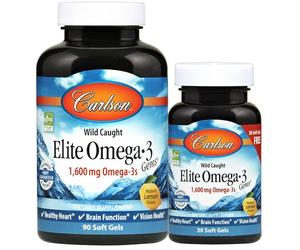Carlson Labs Elite Omega-3 Gems 1600mg Natural Lemon Softgels 90 + 30