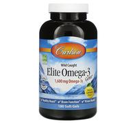 Carlson Labs, Wild Caught, Elite Omega-3 Gems, Natural Lemon Flavor, 1,600 mg, 180 Soft Gels