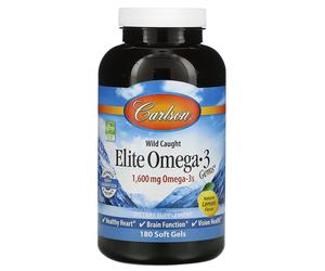 Carlson Labs, Wild Caught, Elite Omega-3 Gems, Natural Lemon Flavor, 1,600 mg, 180 Soft Gels