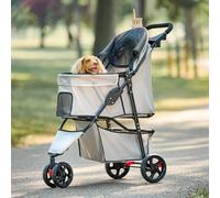 Carlson Pet Products Stroller, Includes 360 Degree Front Wheel Swivel, Rear Wheel Breaks, Reflective Trim, Mesh Panels, Umbrella and Mesh Canopy, Khaki