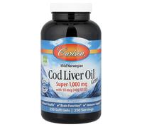 Carlson, Wild Norwegian, Cod Liver Oil Gems, 1,000 mg, 250 Soft Gels,Exp:05/2028