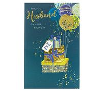 Carlton Cards Contemporary Husband Birthday Card Featuring Balloons Attached to Gifts 628788-0-1