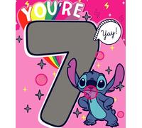 Disney Stitch 7th Birthday Greetings Card for Girls Unique Stitch Design for Young Girls 7th Happy Birthday Card for Niece/Granddaughter/Daughter/Sister,Cute Children/Kids Party 7th Birthday Cards