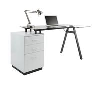 carlton smoked glass laptop desk with 3 drawers in white
