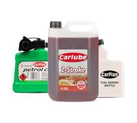 Carlube 2-Stroke Mineral Motorcycle Engine Oil 4.55L, CarPlan 5L Fuel Can, Unleaded Petrol (Green) + CarPlan 2-Stroke Fuel Mixing Bottle 1L