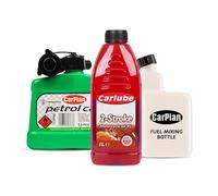 Carlube 2-Stroke Mineral Motorcycle Oil, CarPlan 5L Fuel Can, Unleaded Petrol (Green) + CarPlan 2-Stroke Fuel Mixing Bottle 1L