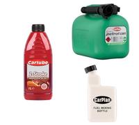 Carlube 2-Stroke Semi-Synthetic Motorcycle Engine Oil 1 Litre, CarPlan 5L Fuel Can, Unleaded Petrol (Green) + CarPlan 2-Stroke Fuel Mixing Bottle 1L
