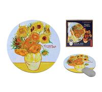 Carmani - ART Mouse Mat, Non-Slip Rubber Base Premium-Textured PU Mousepad Printed with Vincent van Gogh, Sunflowers in a vase