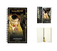 Carmani - Card Cover Wirebound Notebook, Office Spiral Ruled Checkered Notepad printed with Gustav Klimt, The Kiss