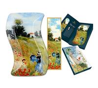 CARMANI - Decorative Wavy Rectangle Glass Plate Snack, Party Food, Nuts, Serving Plate Printed with 'Poppy Field' Painting by Claude Monet 15x23cm
