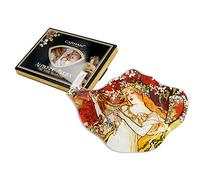 CARMANI - Elegant Glass Tea Bag Holder Dish in Teapot Shape with 'Four Season Spring' by Alphonse Mucha