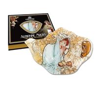 CARMANI - Elegant Glass Tea Bag Holder Dish in Teapot Shape with 'Four Season Winter' by Alphonse Mucha