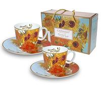 Carmani - Espresso Cup with Saucer Set of 2 with 'Sunflowers' by Vincent Van Gogh 125 ml